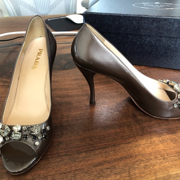 Prada Shoes - Prada Taffetas Jewel Peep-Toe Pump